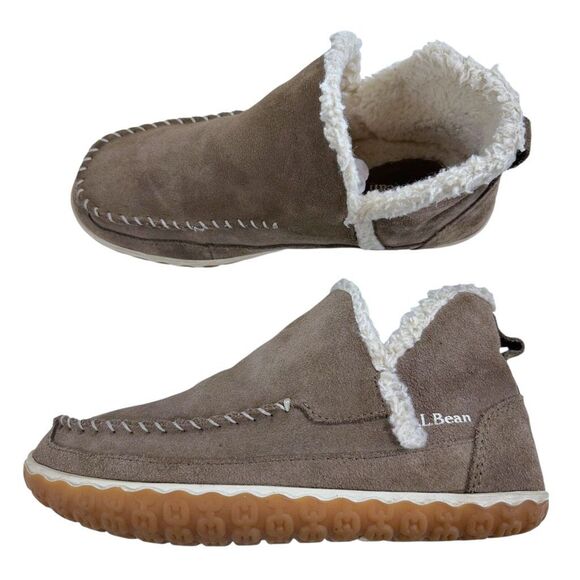L.L. Bean Suede Leather Sherpa Lined Mountain Slipper Moccasin Ankle Boots Women - Picture 8 of 9